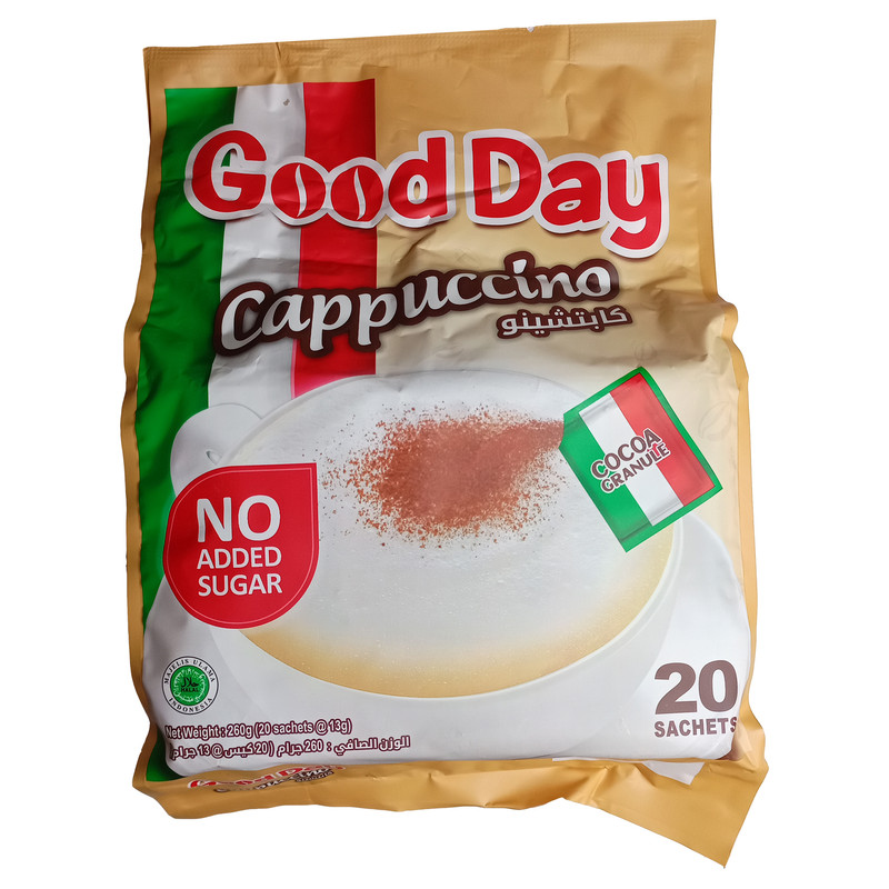 پودر کاپوچینو رژیمی گوددی (Good Day) بسته 20 عددی، بدون شکر و رژیمی، مناسب افراد دارای رژیم کم کالری / جان کافی
